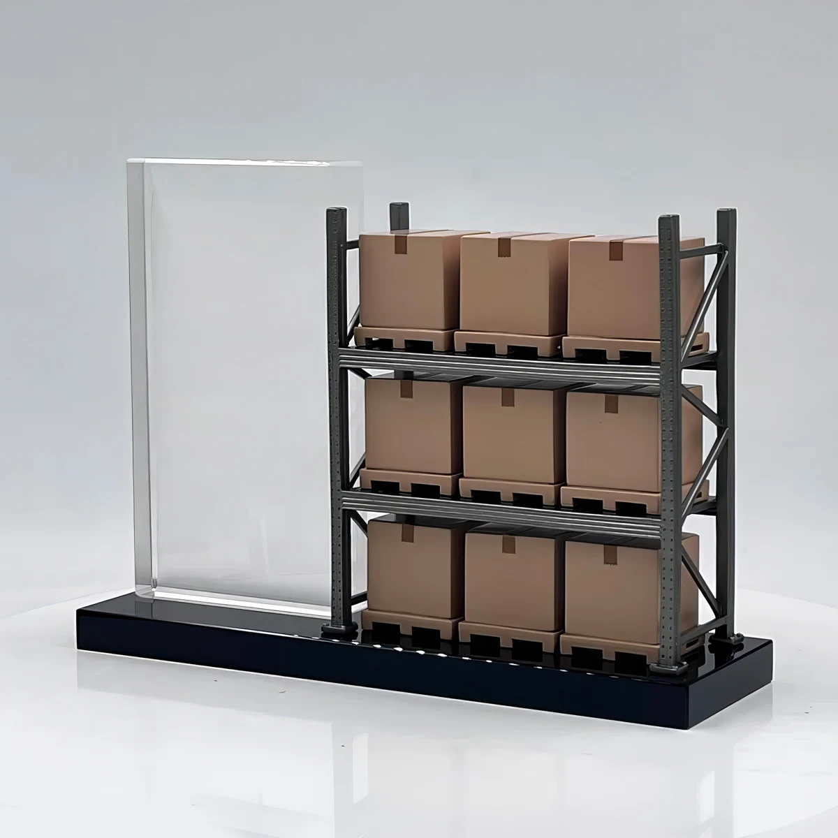 Warehouse racking adds an unmistakable industrial detail.
